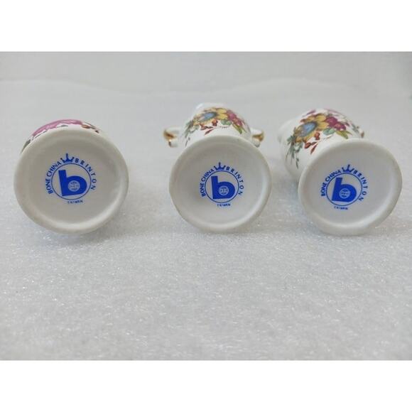 VTG Brinton Bone China Porcelain Floral Miniature Vases l Qty: 3 - Picture 9 of 10